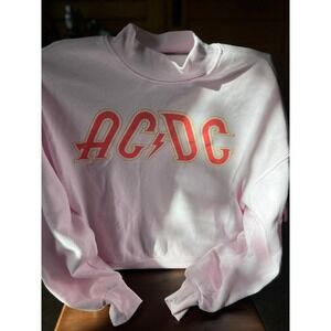 ACDC Band Cropped Sweatshirt Pink Rock Concert Tour Graphic Pullover‎